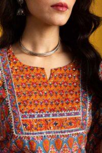 Image for Kessa Wsr410 Maithili Cotton Handblock Complete Suit Set Closeup