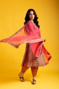 Image for Kessa Wsr410 Maithili Cotton Handblock Complete Suit Set Front