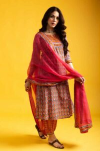 Image for Kessa Wsr410 Maithili Cotton Handblock Complete Suit Set Side
