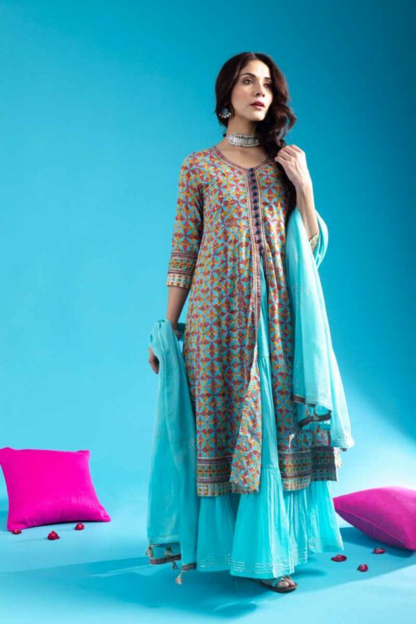 Image for Kessa Wsr411 Bhargavi Cotton Handblock Complete Suit Set Side
