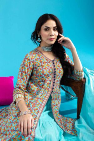 Image for Kessa Wsr411 Bhargavi Cotton Handblock Complete Suit Set Sitting
