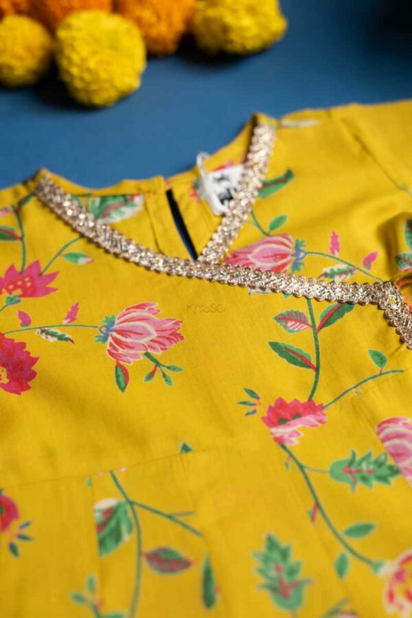 Image for Kessa Mbe101 Dhanushka Girls Cotton Kurta Pant Set Closeup 2