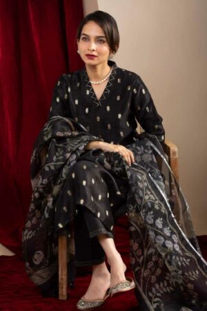 Image for Kessa Ws1068 Aamira Chanderi Complete Suit Set Sitting