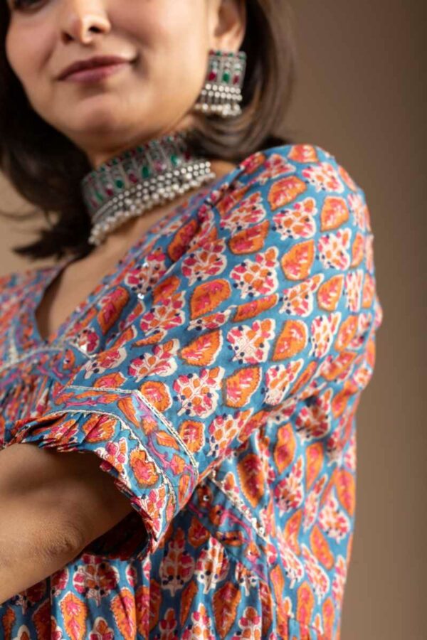 Image for Kessa Wsr414 Charini Handblock Cotton Short Top Closeup 2