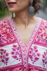 Image for Kessa Wsr420 Giynna Cotton Handblock Dress Closeup