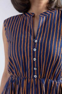 Image for Kessa Ne26 Jyoti Cotton Stripe Dress Closeup 2