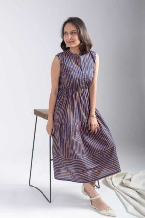 Image for Kessa Ne26 Jyoti Cotton Stripe Dress Closeup