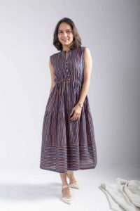 Image for Kessa Ne26 Jyoti Cotton Stripe Dress Front