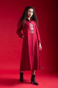 Image for Kessa Ne40 Aditi Linen Satin A Line Dress Side