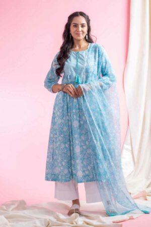 Image for Kessa Avdaf282 Fanisha Cotton Kurta With Kota Doriya Dupatta Set Featured