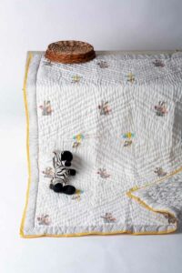 Image for Kessa Kaq292 Satkrithi Blockprint Mulmul Baby Quilt Closeup