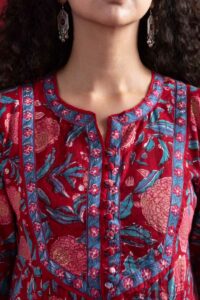 Image for Kessa Vcr252 Aarunya Cotton Handblock Dress Closeup 2